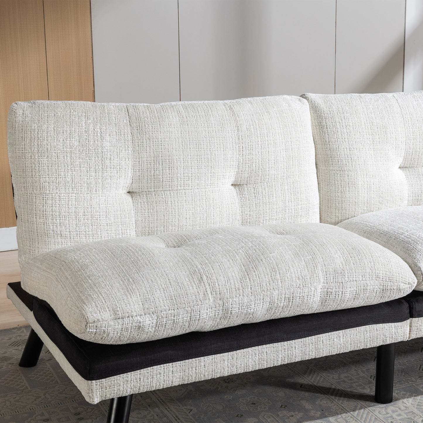 Convertible Sofa Bed Loveseat Futon: Adjustable Lounge Couch with Metal Legs, Breathable Chenille in Creamy White - Ideal for Compact Living Spaces