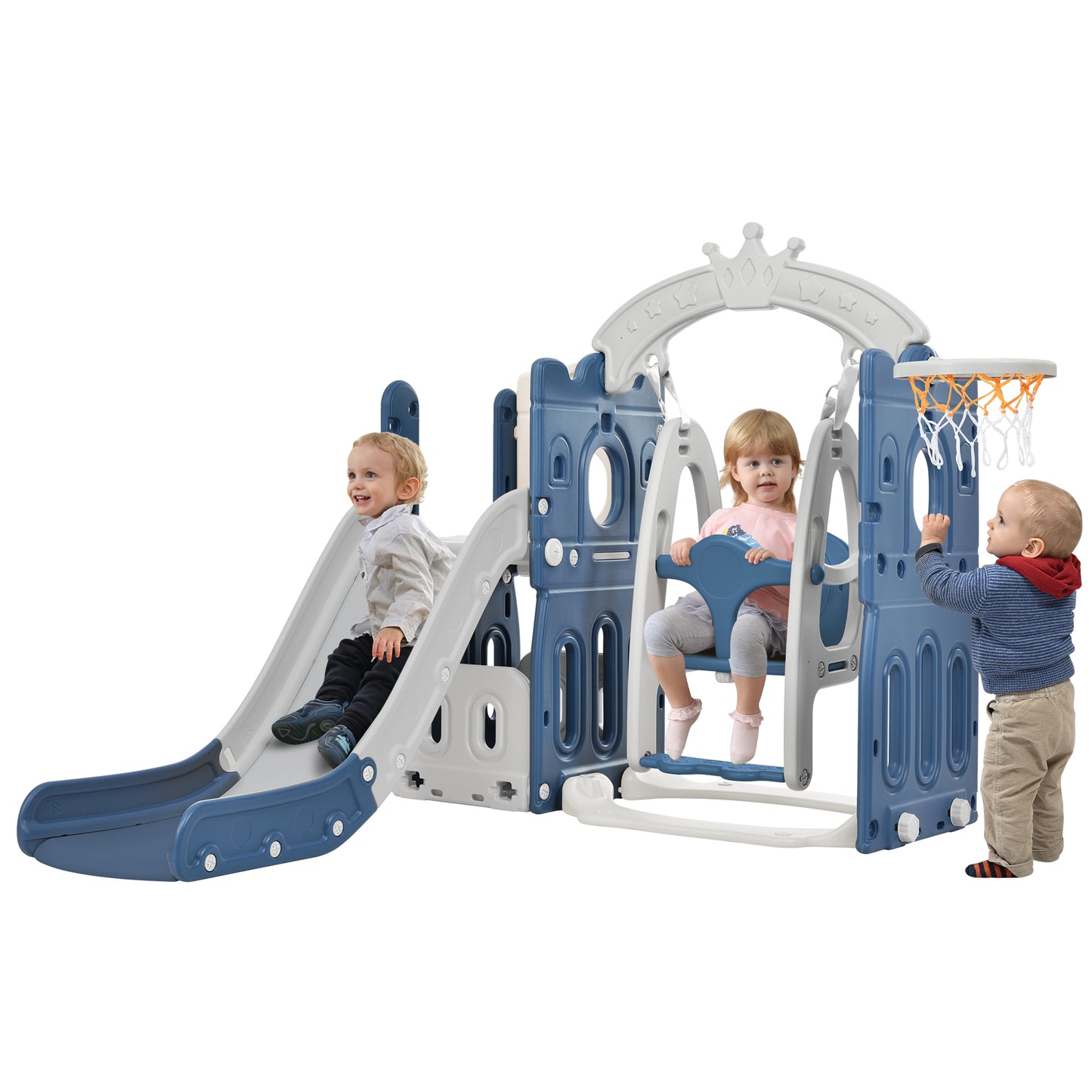 Toddler Slide and Swing Set 5 in 1, Kids Playground Climber Slide Playset with Basketball Hoop - Freestanding Combination for Babies - Indoor & Outdoor - Colorful and Versatile