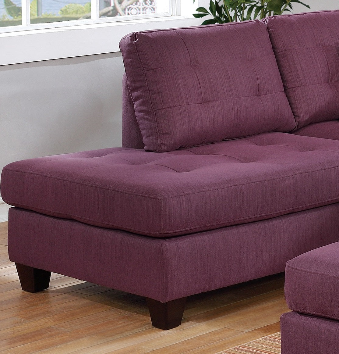 Living Room Furniture: Reversible Sectional Sofa, Warm Purple 3pc Set, Polyfiber Couch