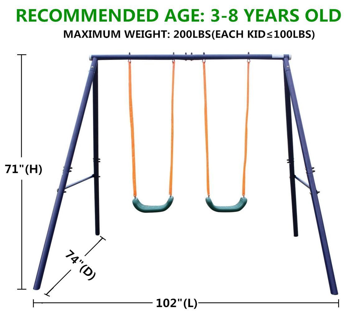 Two Station Swing Set for Children - Durable Outdoor Play Equipment with Adjustable Height - Ideal for Backyards, Parks, and Schools - Available in Various Colors and Sizes