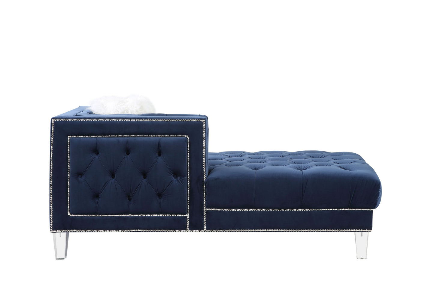 ACME Ezamia Sectional Sofa: Navy Blue Velvet, 2 Pillows, Modern Design