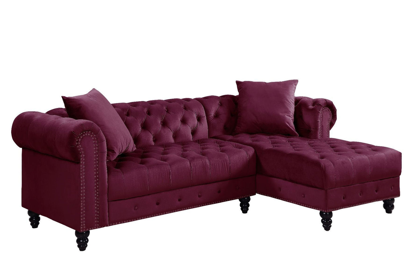 Adnelis Sectional Sofa: Red Velvet, 2 Pillows - ACME 57315