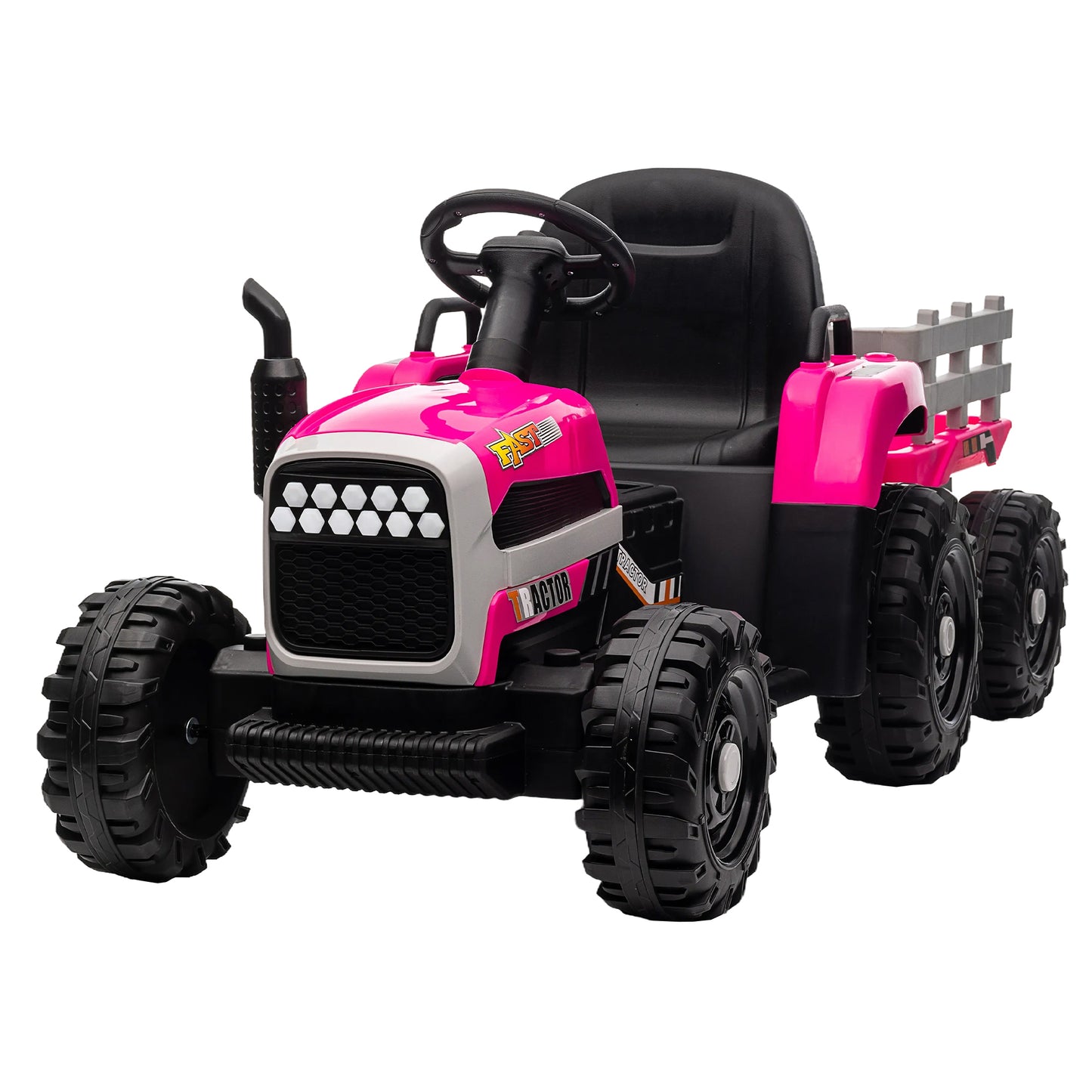 12V Battery Powered Electric Tractor Toy w/Remote, Three Speeds, Power Display, USB, MP3, Bluetooth, LED Light, Safety Belt, Ride on Tractor with Trailer