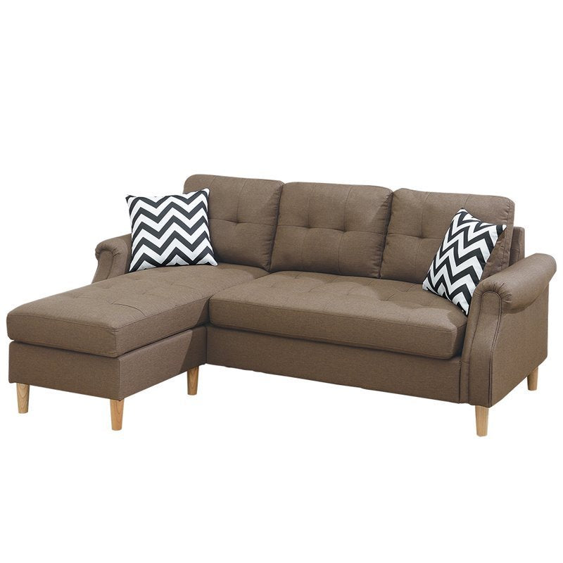 Living Room Corner Sectional Light Coffee Polyfiber Chaise Sofa - Reversible, Comfortable, & Stylish - Available in Various Sizes