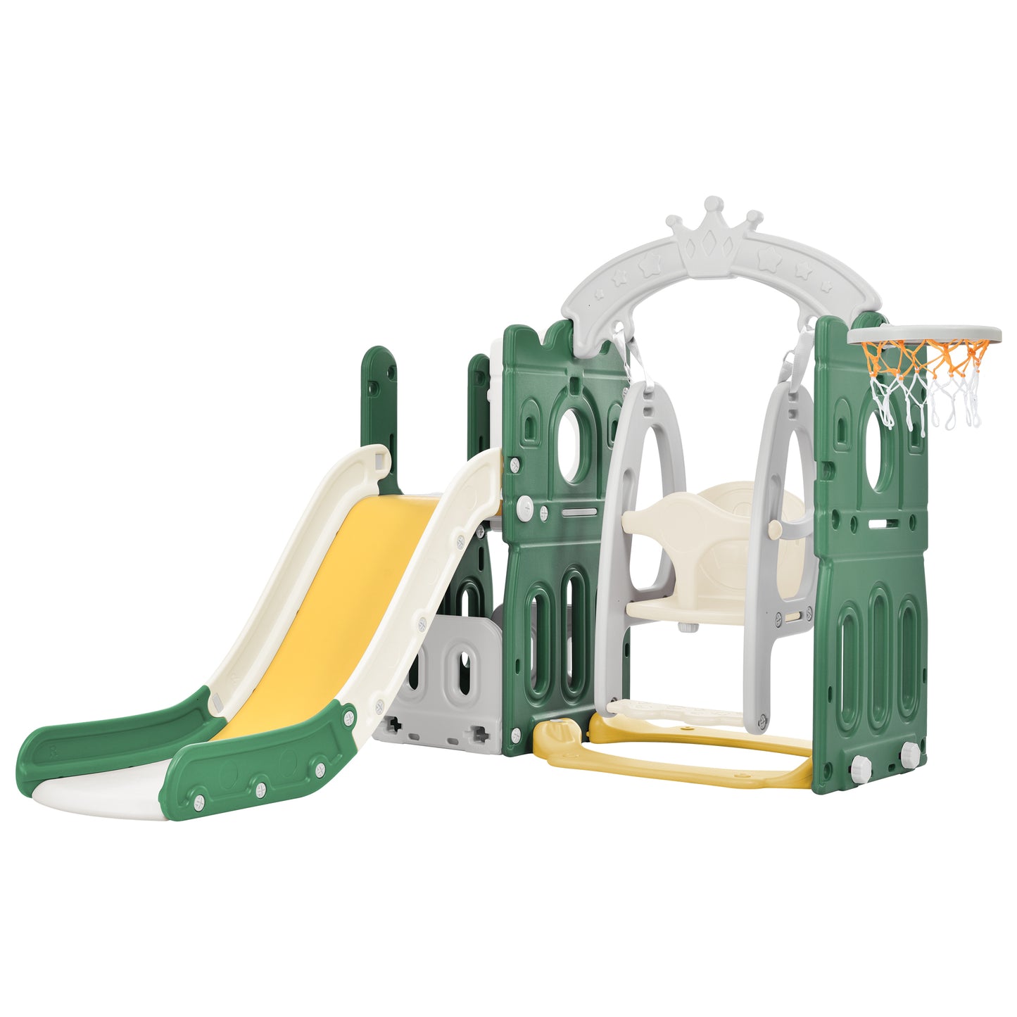 Toddler Slide and Swing Set 5 in 1: Kids Playground Climber Slide Playset with Basketball Hoop - Freestanding Combination for Indoor & Outdoor Fun - Blue & Green - Perfect for Babies and Toddlers