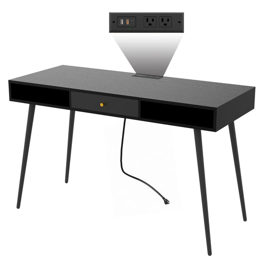 Computer Desk with USB Ports and Power Outlet Modern Writing Study Desk with Drawers