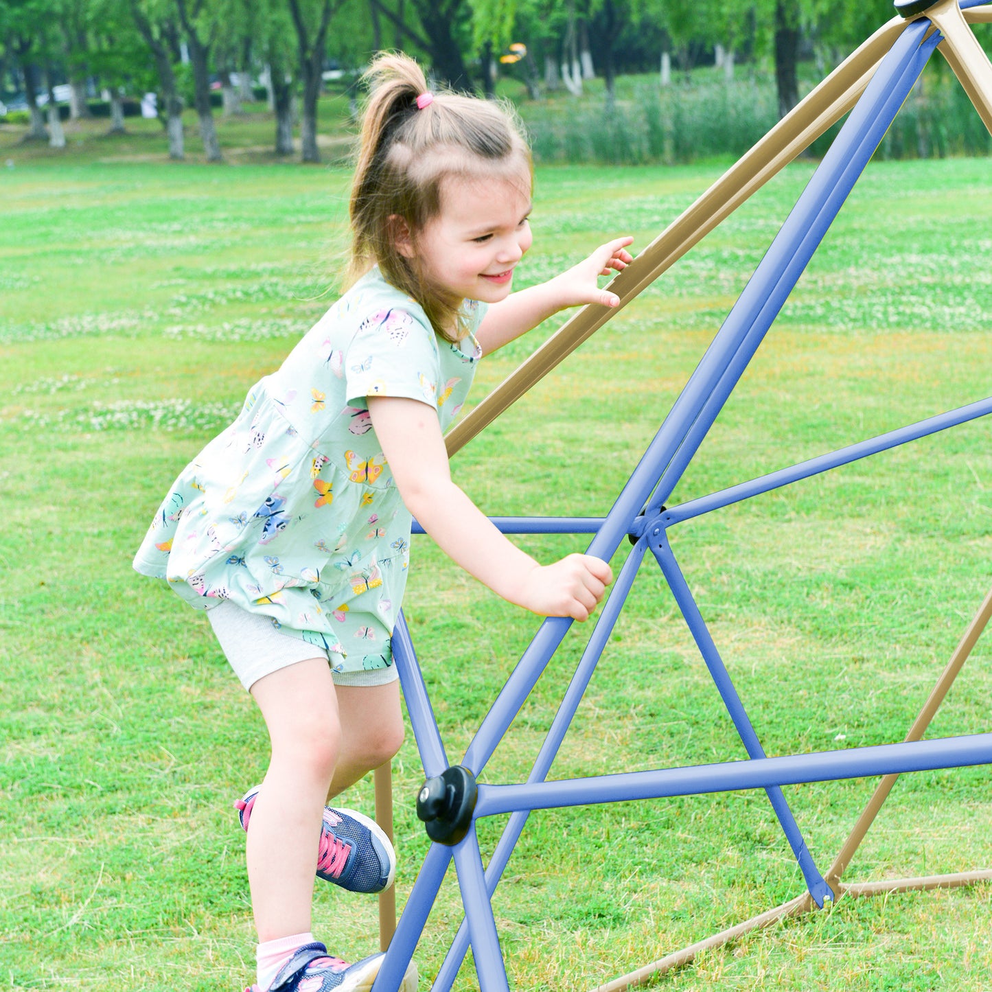 Kids Climbing Dome with Canopy & Playmat - 10 ft Jungle Gym Geometric Playground Dome Climber Play Center, Rust & UV Resistant Steel, 1000 LBS Capacity, Color Options