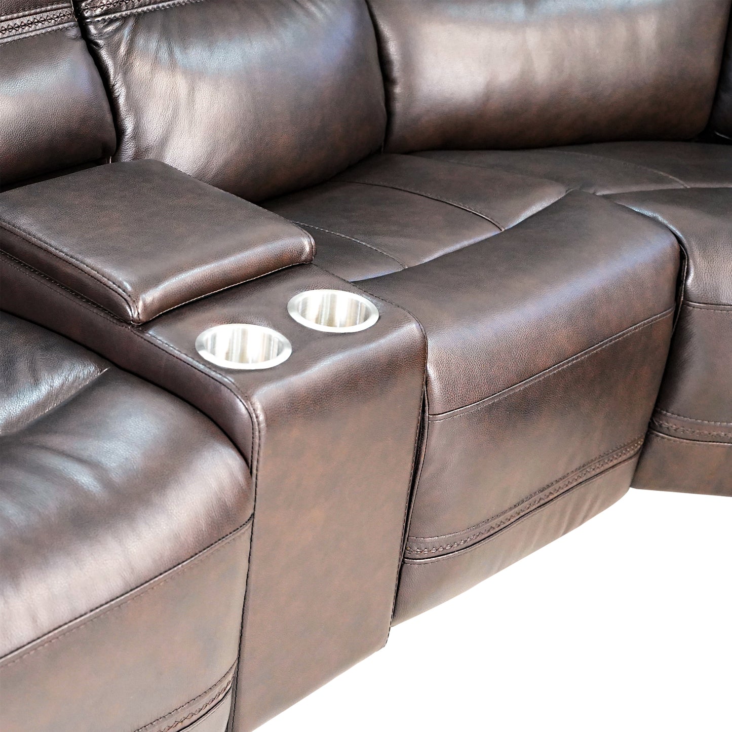 Timo Top Grain Leather Power Reclining Sofa | Console | Adjustable Headrest | Big Size | Cross Stitching | Various Colors