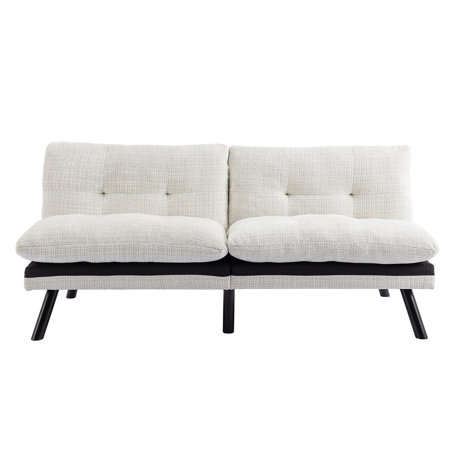 Convertible Sofa Bed Loveseat Futon: Adjustable Lounge Couch with Metal Legs, Breathable Chenille in Creamy White - Ideal for Compact Living Spaces