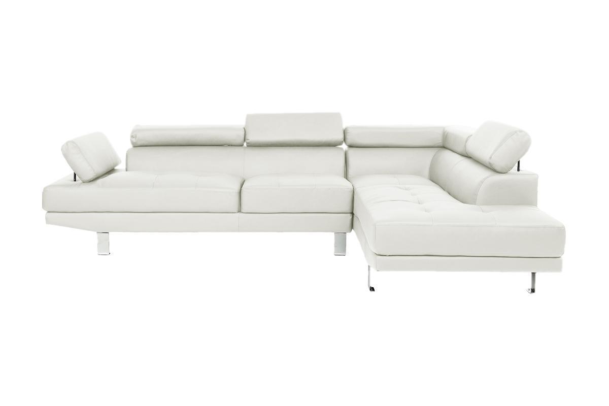 White Faux Leather Sectional Living Room Furniture with Adjustable Headrest - Right Facing Chaise & Left Facing Sofa (Color: White, Size: Sectional)