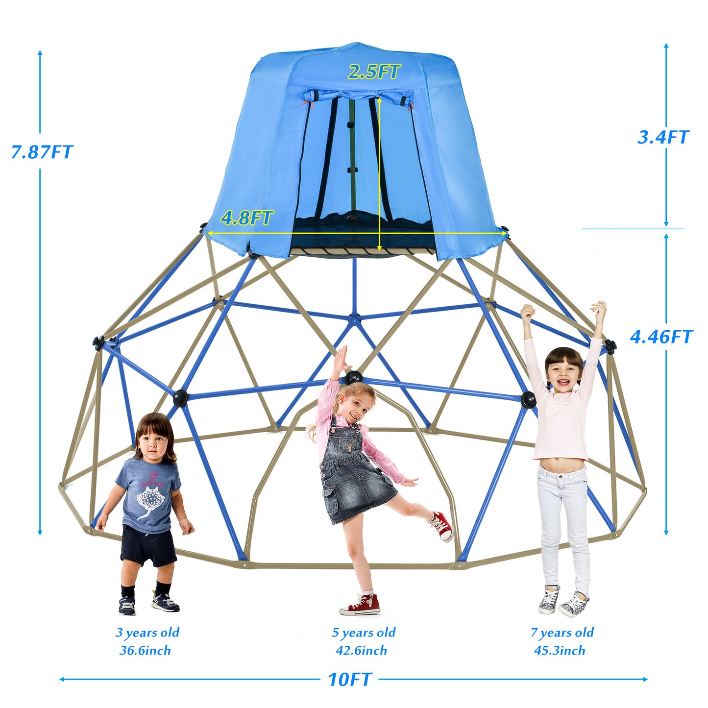 Kids Climbing Dome with Canopy & Playmat - 10 ft Jungle Gym Geometric Playground Dome Climber Play Center, Rust & UV Resistant Steel, 1000 LBS Capacity, Color Options