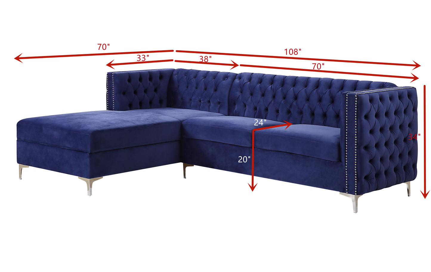 Sullivan Sectional Sofa: Navy Blue Velvet, Modern Design, ACME 55490