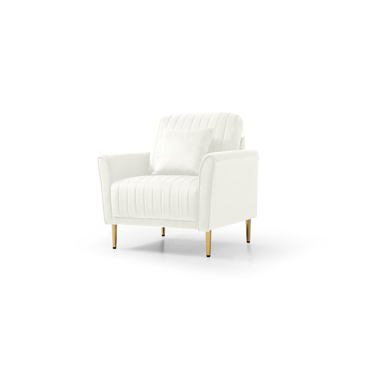 Contemporary Velvet Accent Chair & Ottoman Set with Deep Channel Tufting - Cream Upholstery