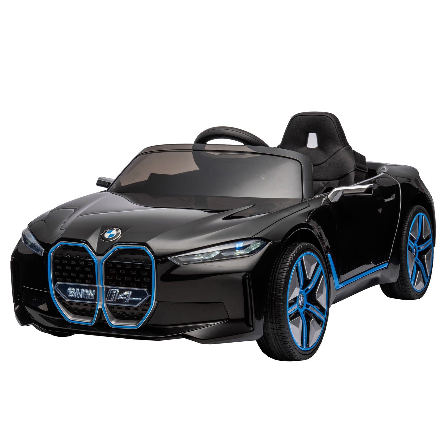 Licensed BMW I4, 12V Kids Ride On Car - 2.4G Remote Control, Electric Car for Kids - Three-Speed Adjustable, Power Display, USB, MP3, Bluetooth - LED Light, Two-Point Safety Belt, Story - Red