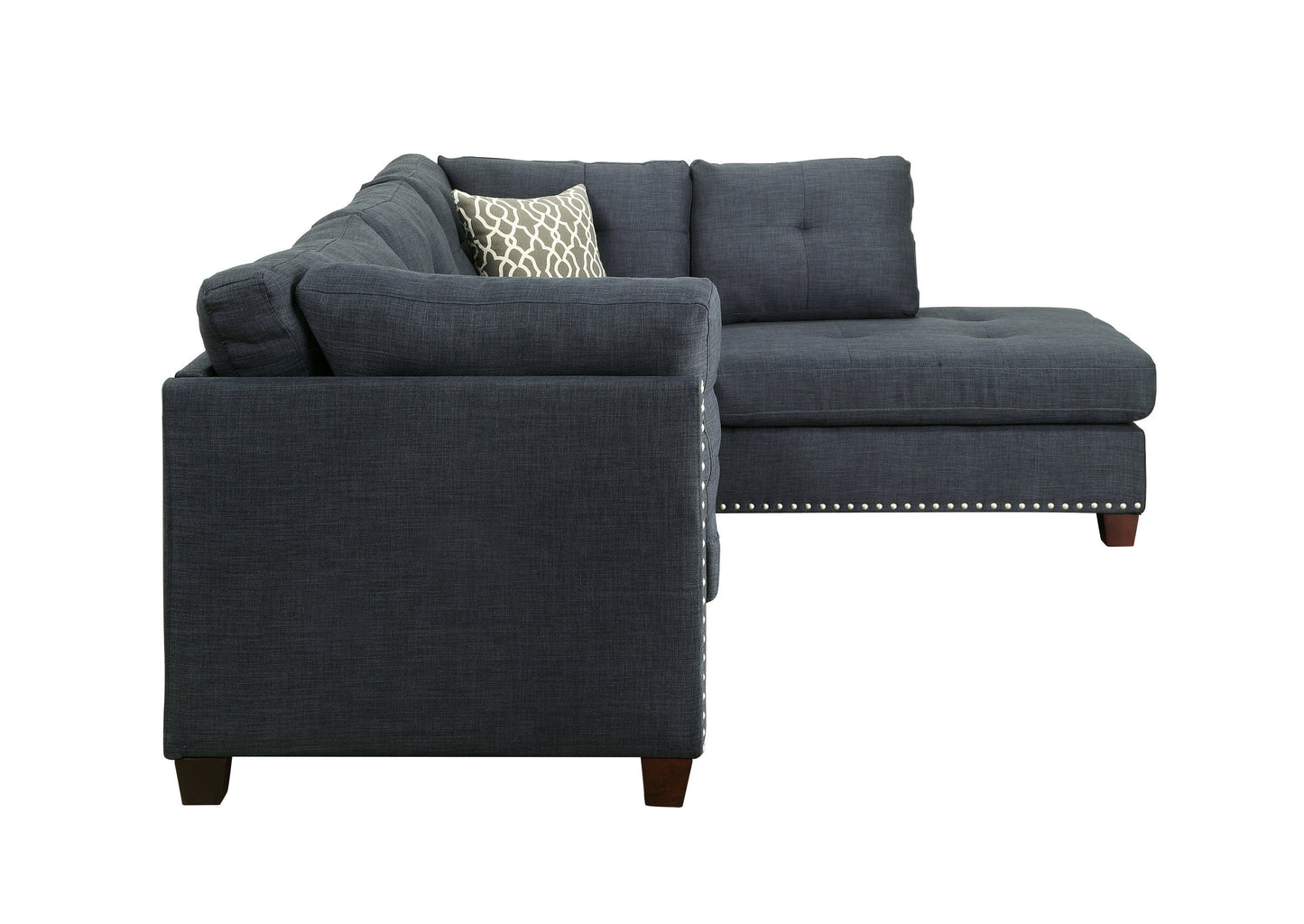 Laurissa Sectional Sofa & Ottoman in Dark Blue Linen - Comfortable & Stylish Furniture Set with 2 Pillows - 54365