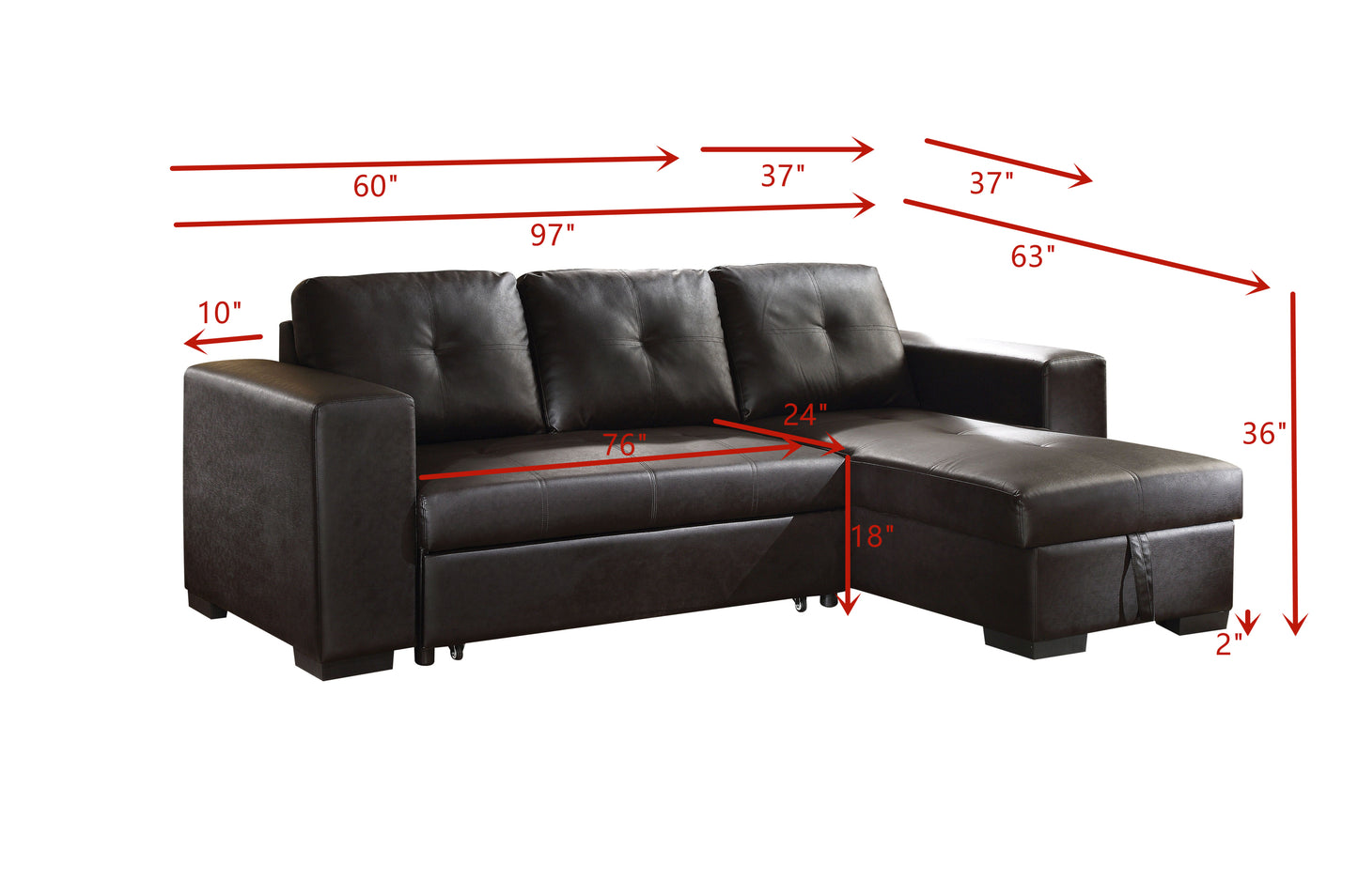 ACME Lloyd Sectional Sofa w/Sleeper: Black PU, Comfortable & Stylish Furniture for Your Living Space | 53345