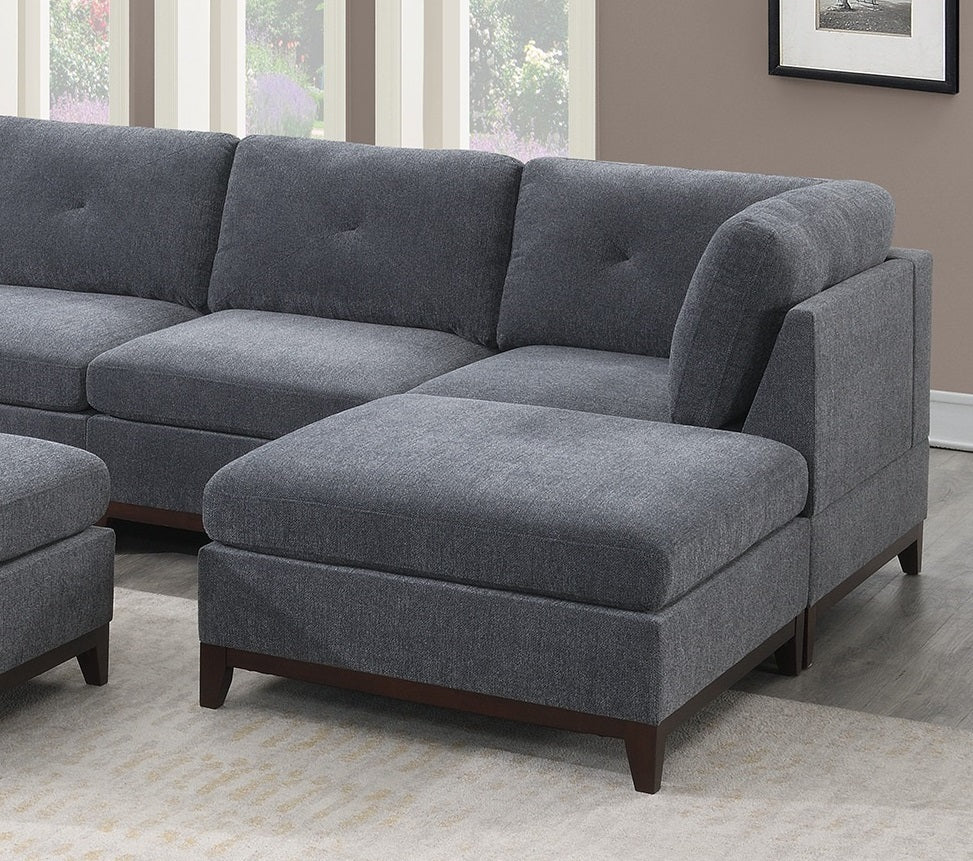 Ash Grey Chenille Fabric Modular Sectional 9pc Set Living Room Furniture Corner Sectional Couch 3x Corner Wedge 4x Armless Chairs and 2x Ottomans Tufted Back Exposed Wooden Base