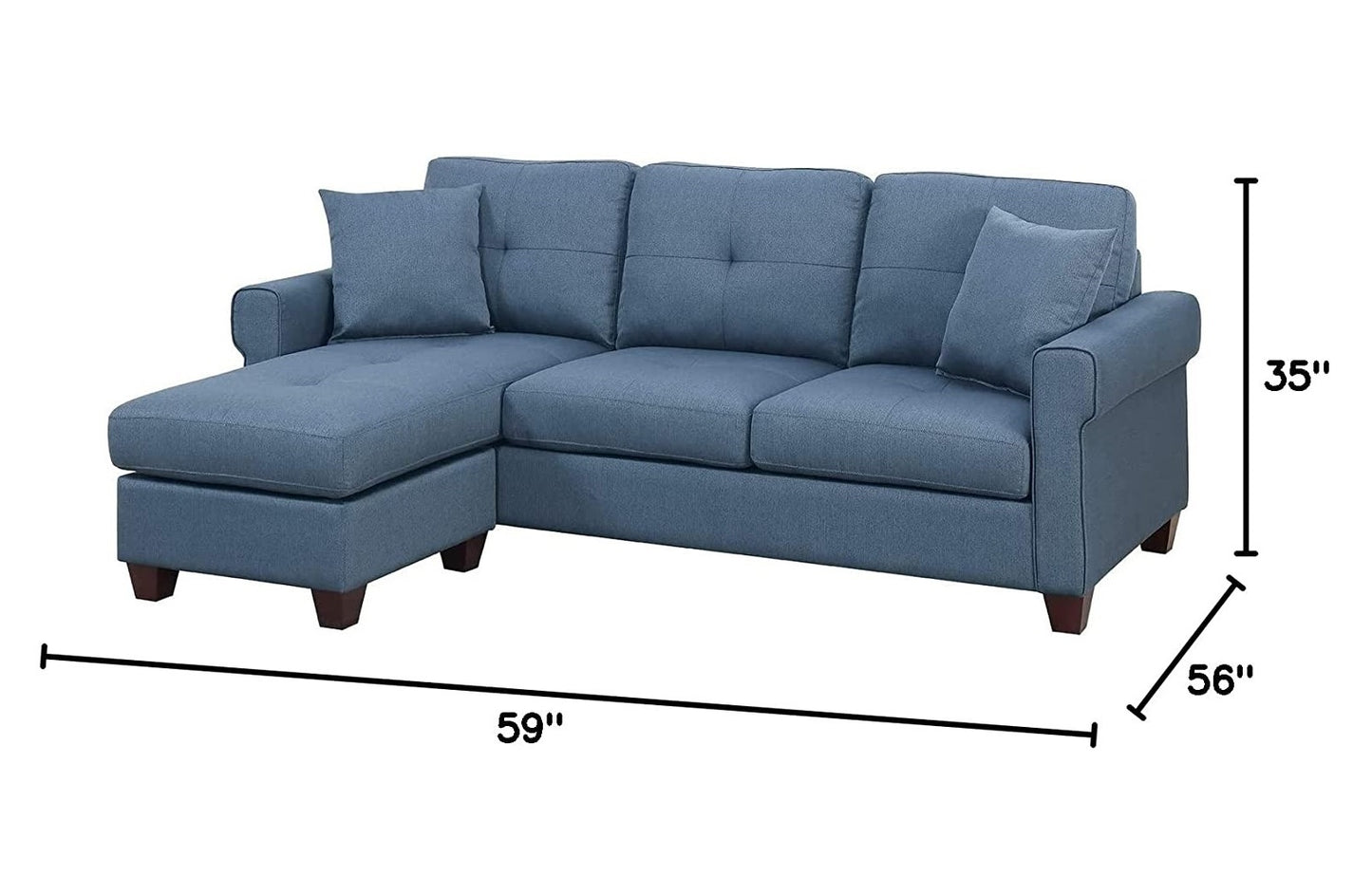 Blue Glossy Polyfiber Tufted Cushion Sectional Sofa Chaise: Reversible Living Room Furniture with Unique Color & Size