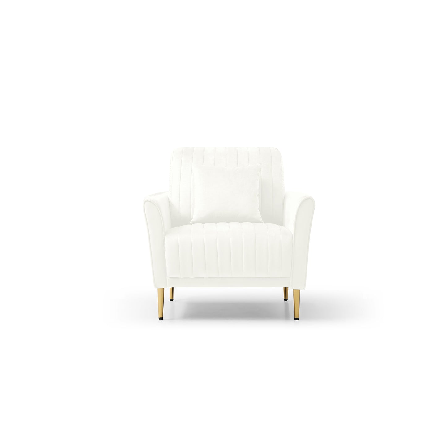 Contemporary Velvet Accent Chair & Ottoman Set with Deep Channel Tufting - Cream Upholstery