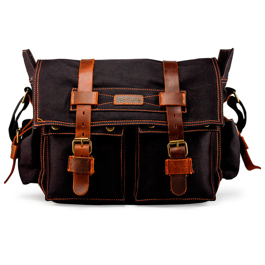 GEARONIC Mens Canvas Leather Messenger Bag for Laptop Vintage Shoulder Crossbody