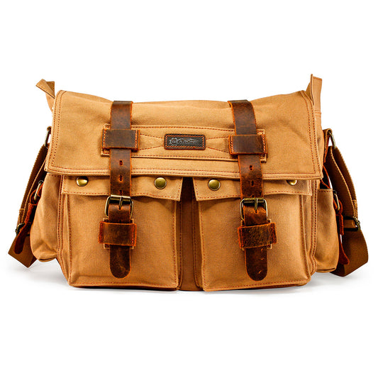 GEARONIC Mens Canvas Leather Messenger Bag for Laptop Vintage Shoulder Crossbody