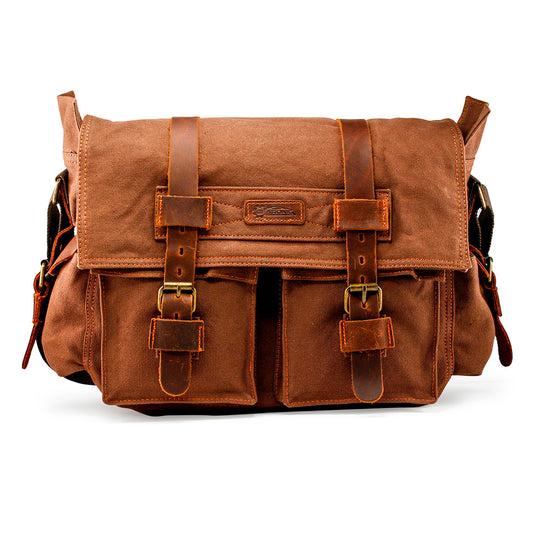 GEARONIC Mens Canvas Leather Messenger Bag for Laptop Vintage Shoulder Crossbody