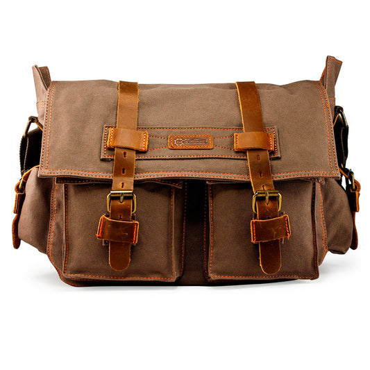 GEARONIC Mens Canvas Leather Messenger Bag for Laptop Vintage Shoulder Crossbody