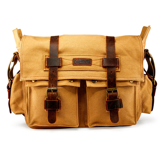 GEARONIC Mens Canvas Leather Messenger Bag for Laptop Vintage Shoulder Crossbody