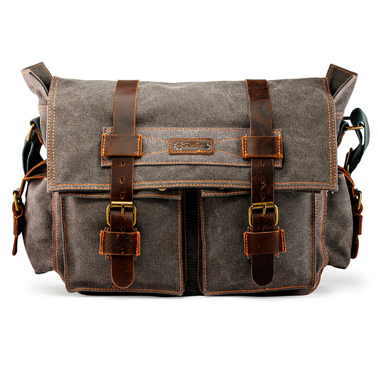 GEARONIC Mens Canvas Leather Messenger Bag for Laptop Vintage Shoulder Crossbody