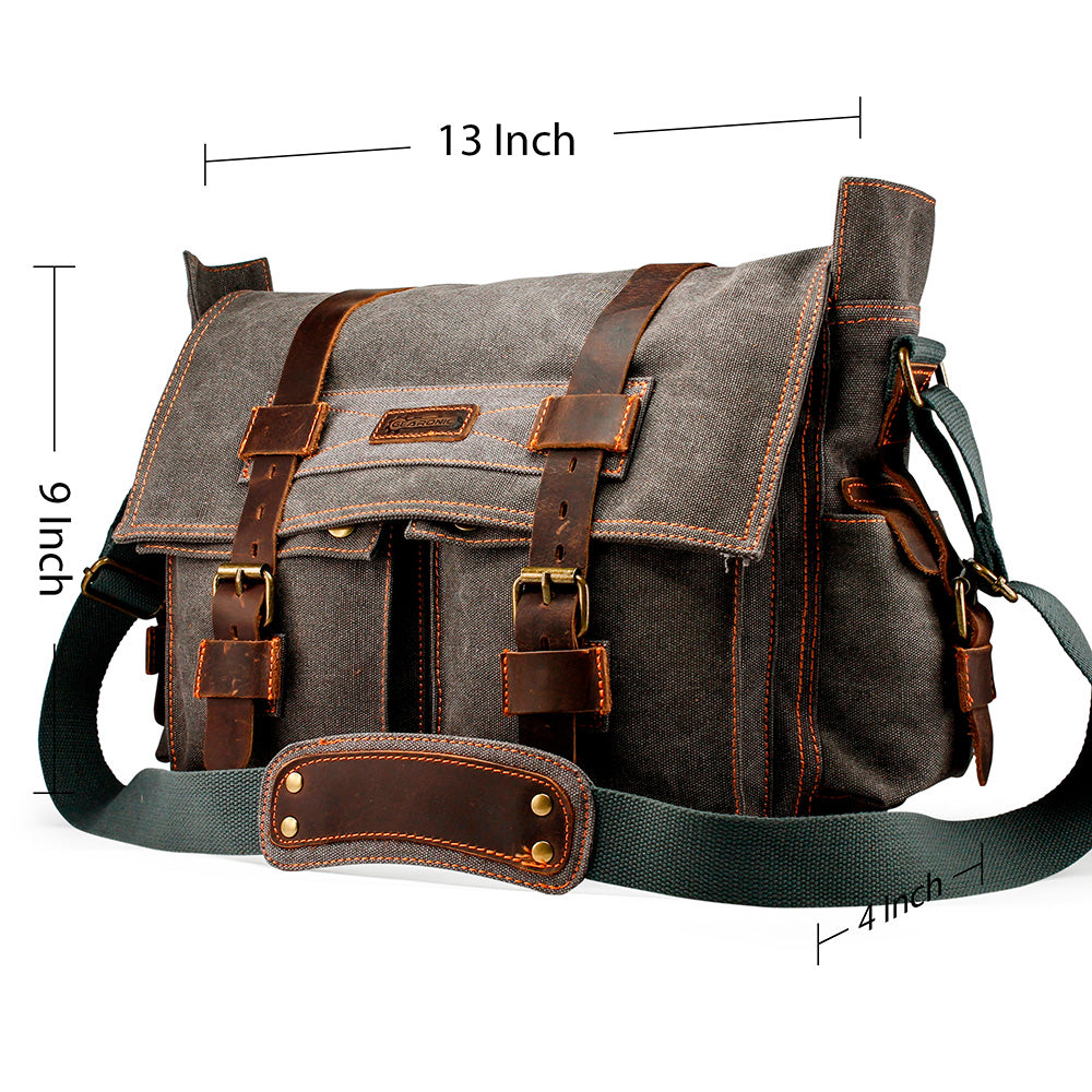 GEARONIC Mens Canvas Leather Messenger Bag for Laptop Vintage Shoulder Crossbody