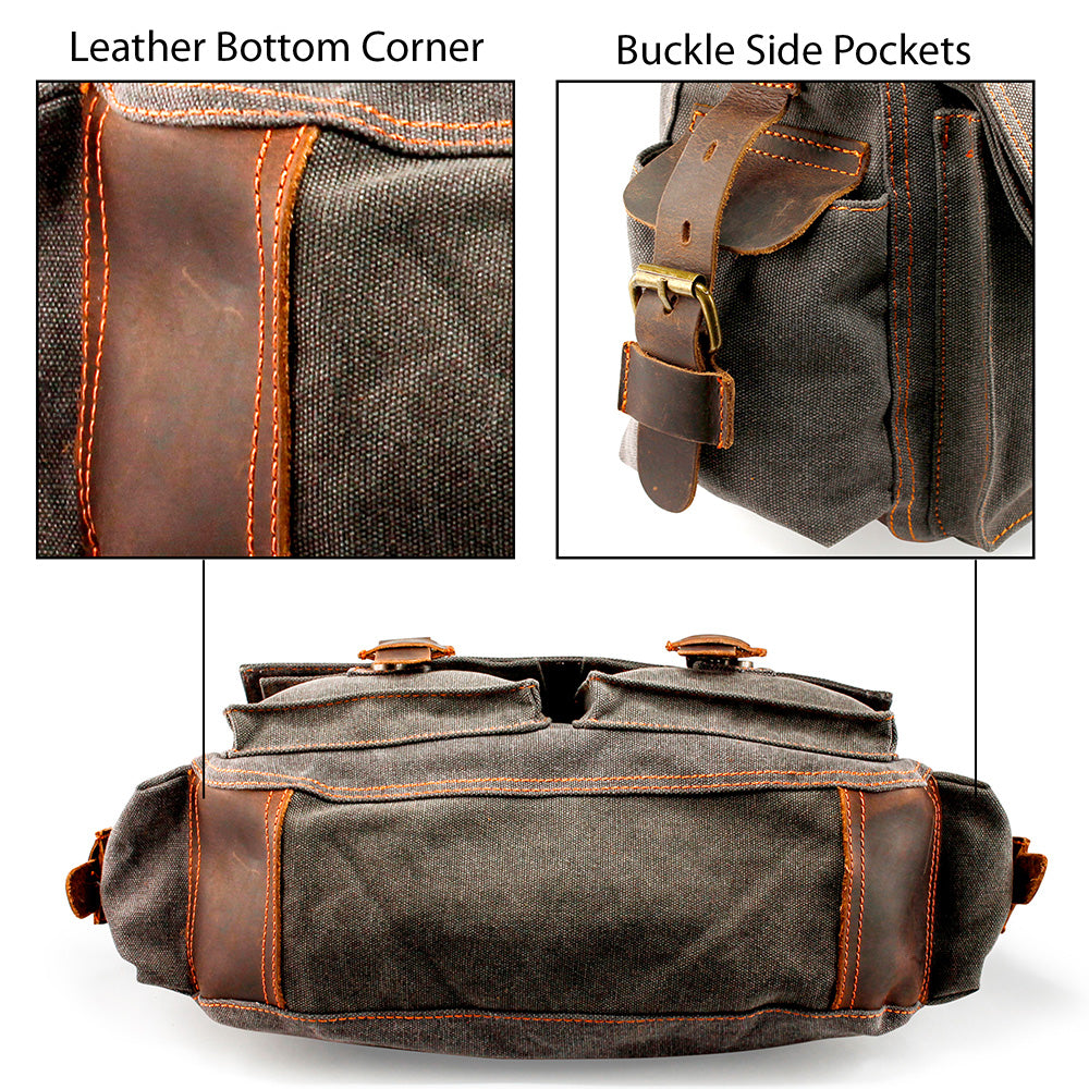 GEARONIC Mens Canvas Leather Messenger Bag for Laptop Vintage Shoulder Crossbody