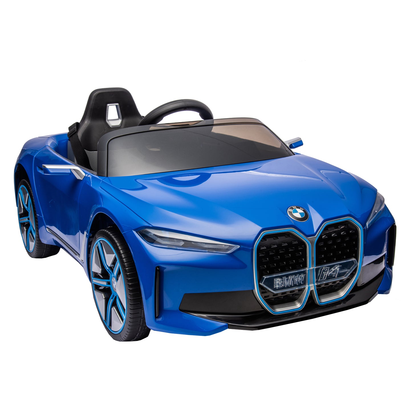 Licensed BMW I4, 12v Kids Ride-On Car with Remote Control - Electric Car for Kids, Three-Speed Adjustable, Power Display, USB, MP3, Bluetooth, LED Light, Two-Point Safety Belt, Story - Black