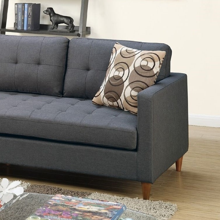 Blue Grey Polyfiber Sectional Sofa: Reversible Chaise, Tufted Back, Modular.