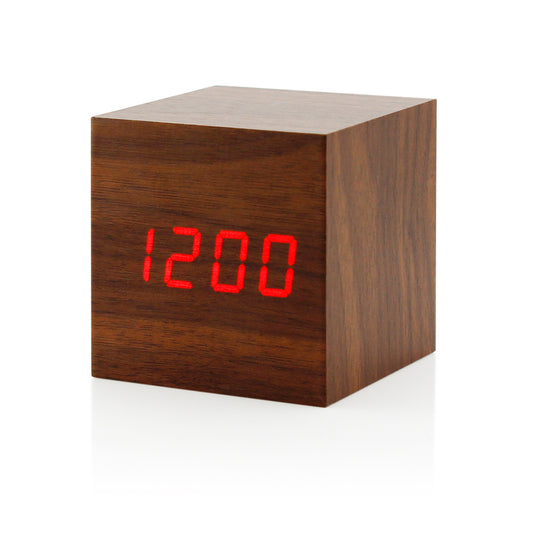 GEARONIC TM Wooden Alarm Clock Wood LED Square Cube Digital Thermometer Timer Calendar Brighter LED