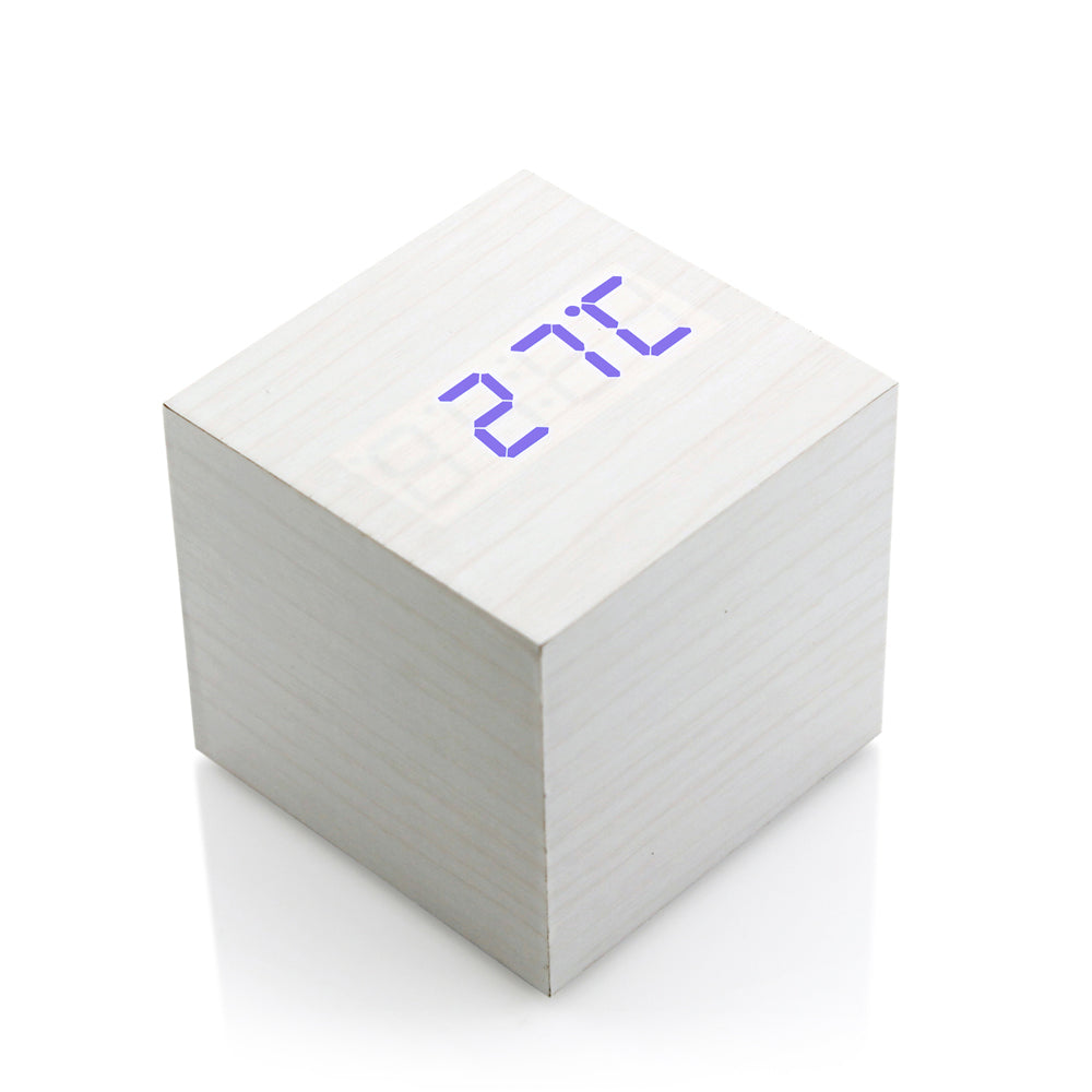 GEARONIC TM Wooden Alarm Clock Wood LED Square Cube Digital Thermometer Timer Calendar Brighter LED