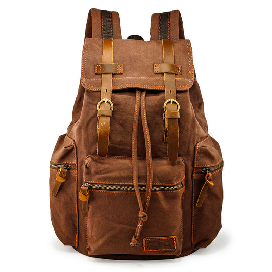 GEARONIC TM 21L Vintage Canvas Backpack for Men Leather Rucksack Knapsack 15 inch Laptop Tote Satchel School Military Army Shoulder Rucksack Hiking Bag