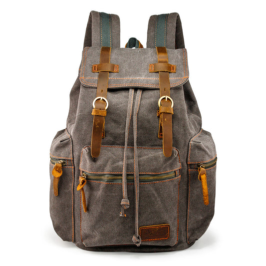 GEARONIC TM 21L Vintage Canvas Backpack for Men Leather Rucksack Knapsack 15 inch Laptop Tote Satchel School Military Army Shoulder Rucksack Hiking Bag