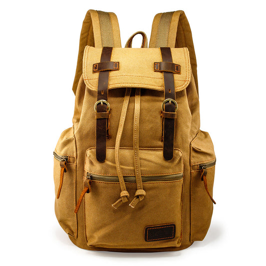 GEARONIC TM 21L Vintage Canvas Backpack for Men Leather Rucksack Knapsack 15 inch Laptop Tote Satchel School Military Army Shoulder Rucksack Hiking Bag