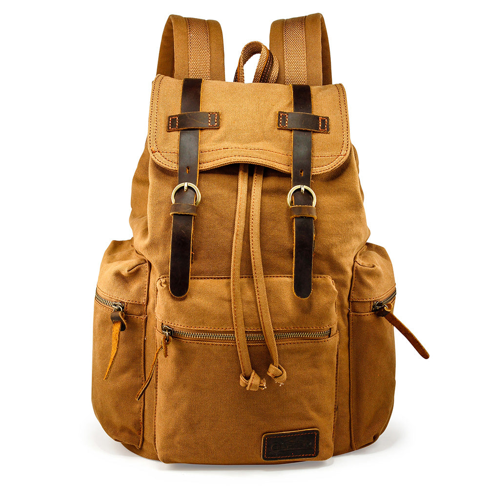 GEARONIC TM 21L Vintage Canvas Backpack for Men Leather Rucksack Knapsack 15 inch Laptop Tote Satchel School Military Army Shoulder Rucksack Hiking Bag