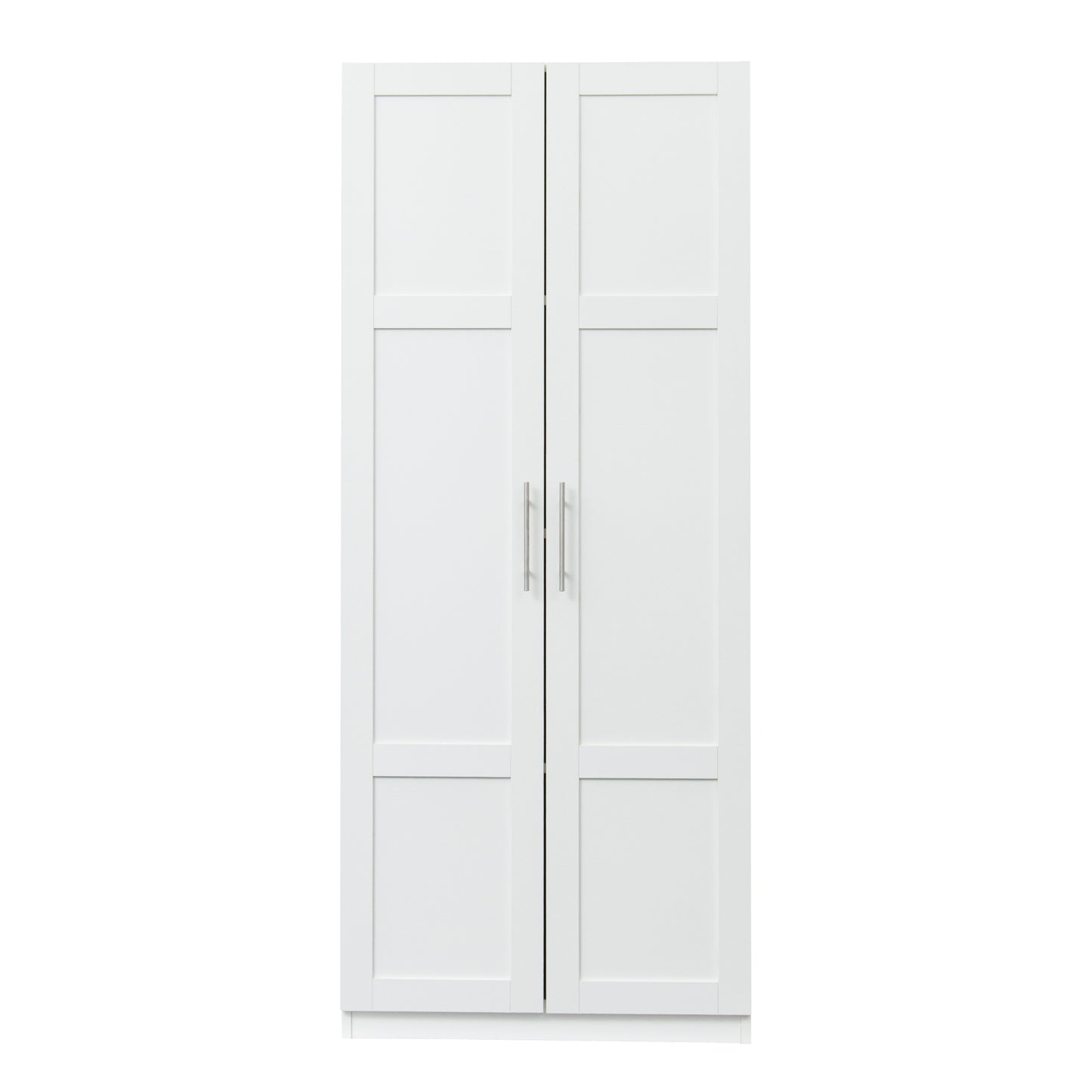 High wardrobe and kitchen cabinet with 2 doors and 3 partitions to separate 4 storage spaces,white