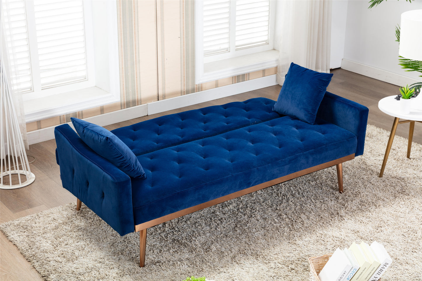 Coolmore Velvet Sofa: Accent Loveseat with Stainless Feet - Navy Velvet