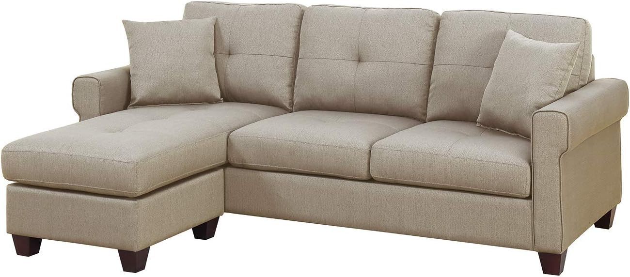 Beige Glossy Polyfiber Tufted Cushion Couch Sectional Sofa Chaise - Reversible Living Room Furniture with Unique Sectionals Chaise, Size Options Available