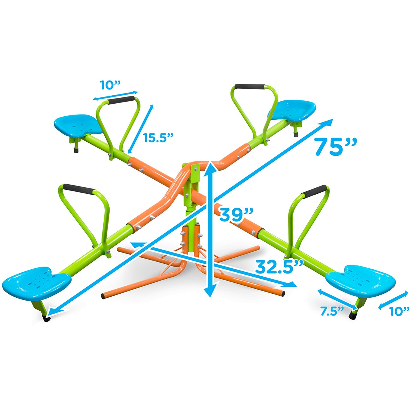 XSS004 Outdoor Playground Four Seats Seesaw for Kids - 360° Rotating Sturdy Plastic Seat, Blue/Green, Age 3+