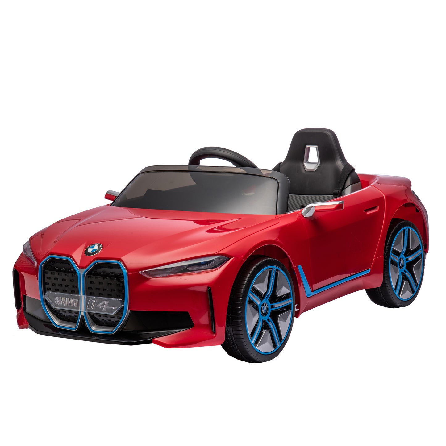 Licensed BMW I4 12V Kids Ride-On Car: Remote Control, 3 Speeds, Power Display, USB, MP3, Bluetooth, LED Lights, Safety Belt, Story