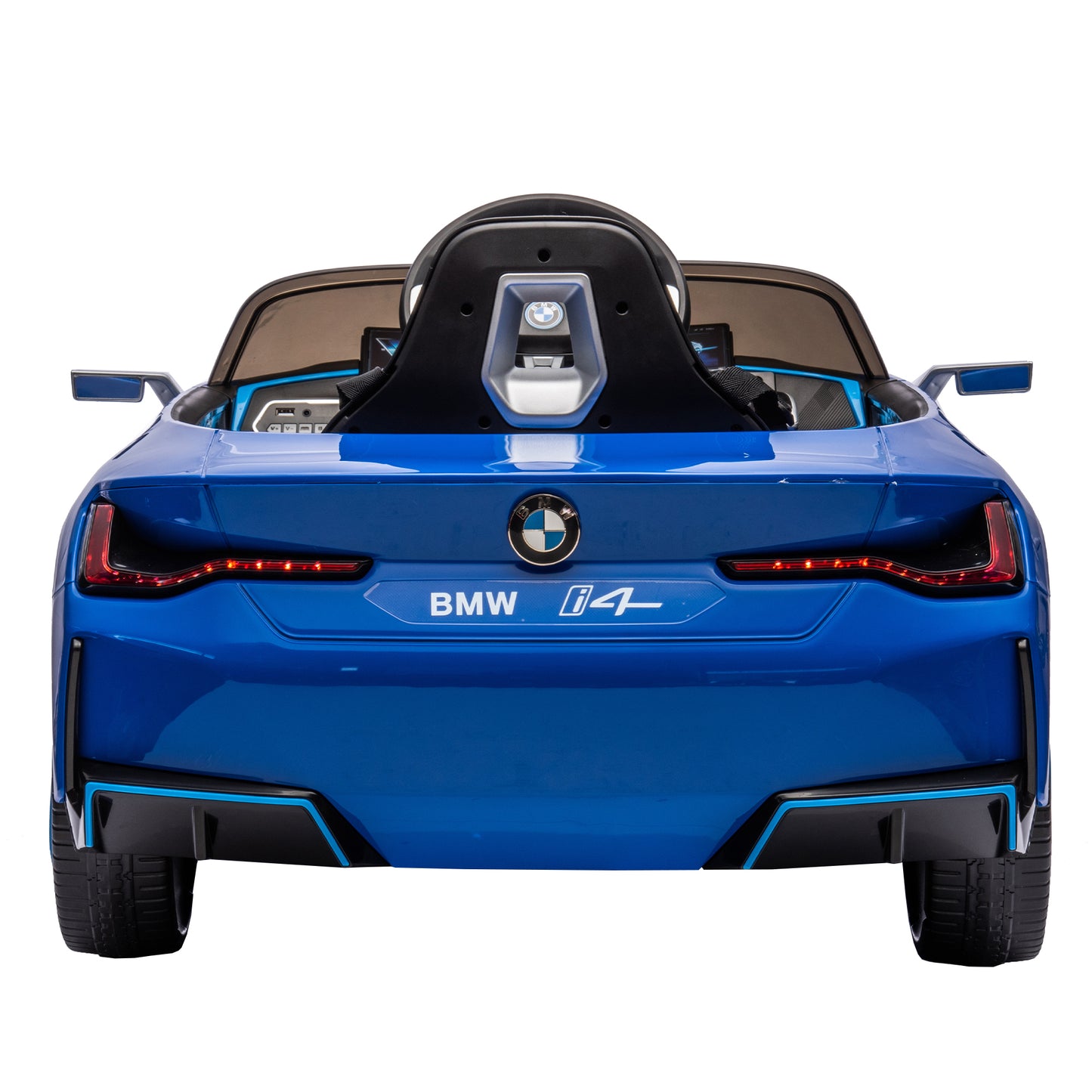 Licensed BMW I4, 12v Kids Ride-On Car with Remote Control - Electric Car for Kids, Three-Speed Adjustable, Power Display, USB, MP3, Bluetooth, LED Light, Two-Point Safety Belt, Story - Black