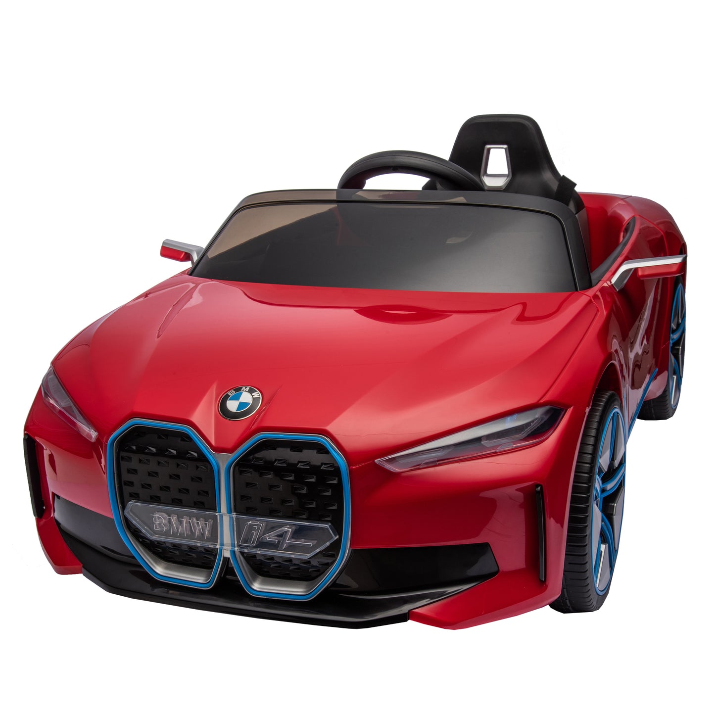 Licensed BMW I4 12V Kids Ride-On Car: Remote Control, 3 Speeds, Power Display, USB, MP3, Bluetooth, LED Lights, Safety Belt, Story