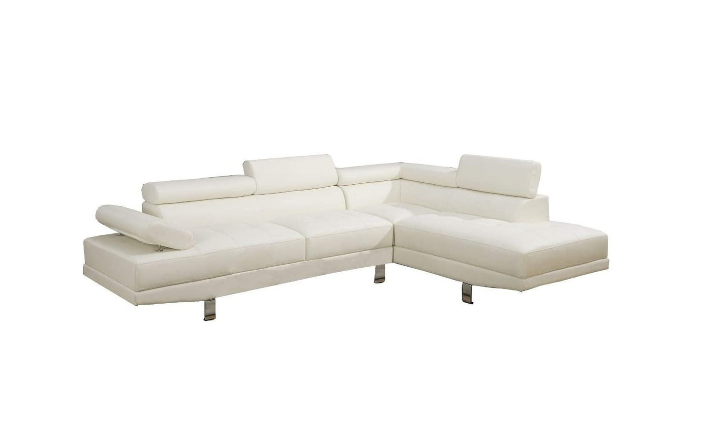 White Faux Leather Sectional Living Room Furniture with Adjustable Headrest - Right Facing Chaise & Left Facing Sofa (Color: White, Size: Sectional)