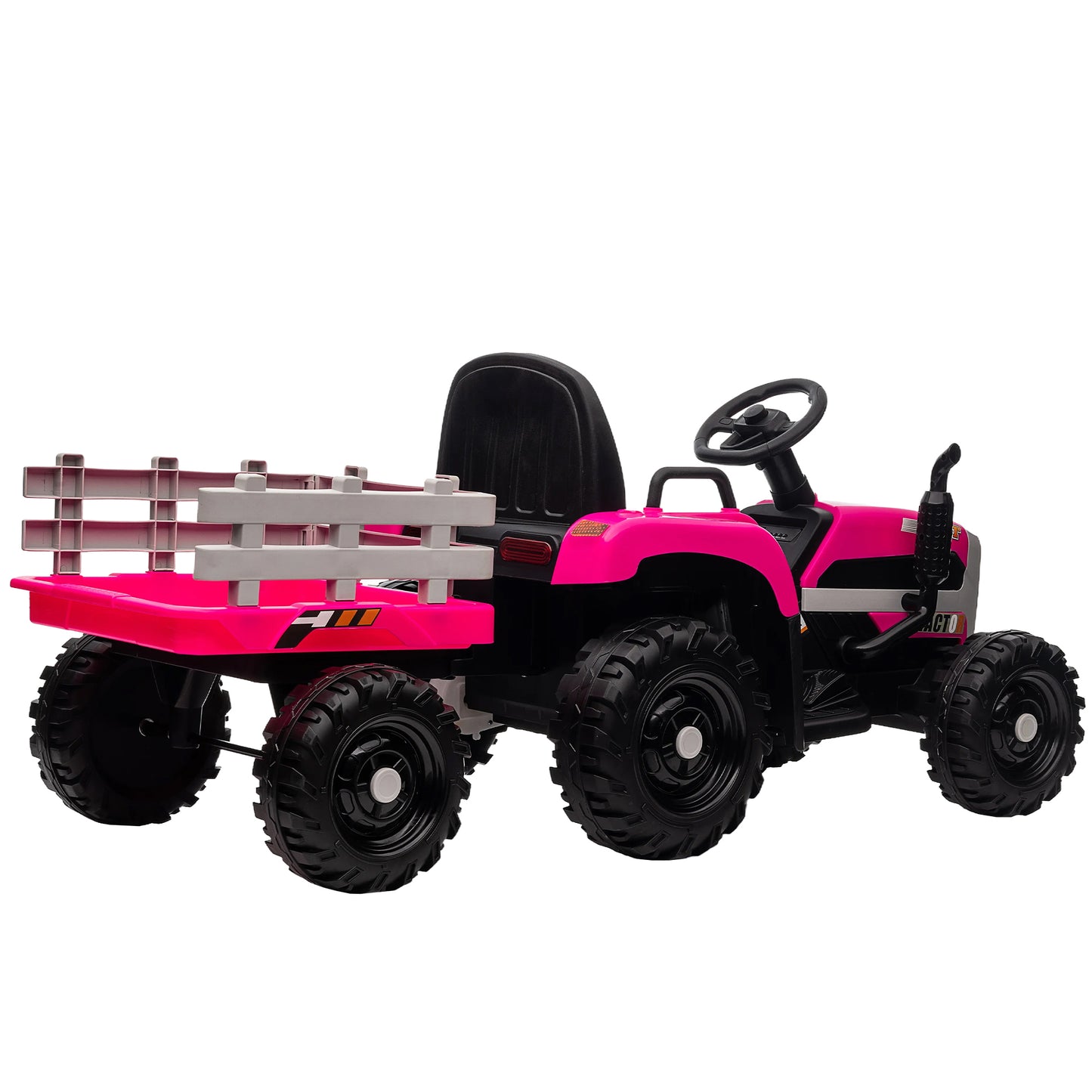 12V Battery Powered Electric Tractor Toy w/Remote, Three Speeds, Power Display, USB, MP3, Bluetooth, LED Light, Safety Belt, Ride on Tractor with Trailer