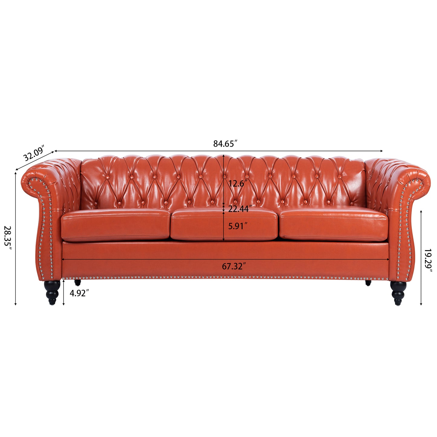 84.65" Rolled Arm Chesterfield 3 Seater Sofa: Classic Design, Luxurious Comfort, Multiple Colors and Sizes