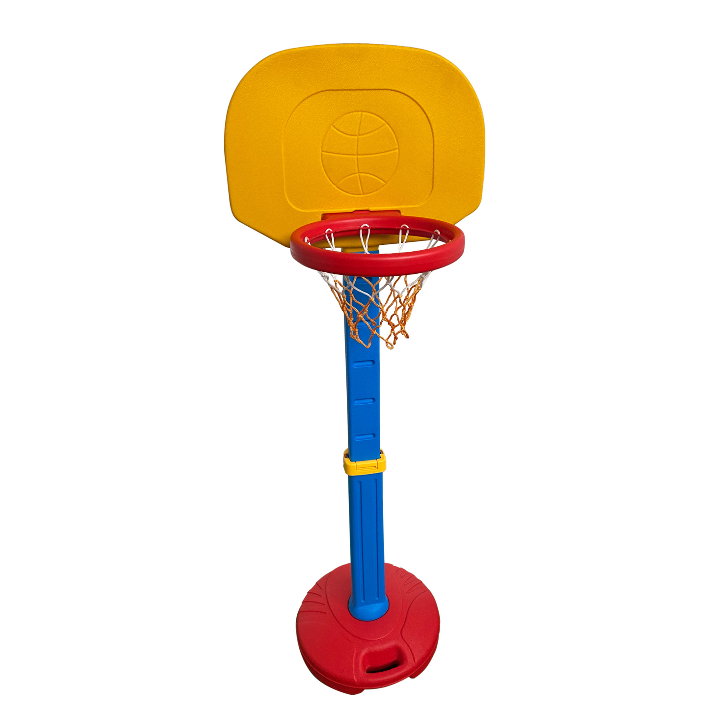 Children's Adjustable Height Indoor/Outdoor Basketball Frame Toy - Red, Yellow, and Blue - XGL001